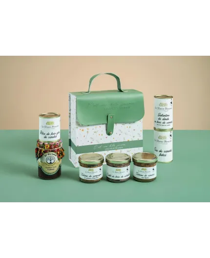 Coffret gourmand « Belle journée » – Foie gras de canard, cou de canard, galantine, terrines artisanales et confitures
