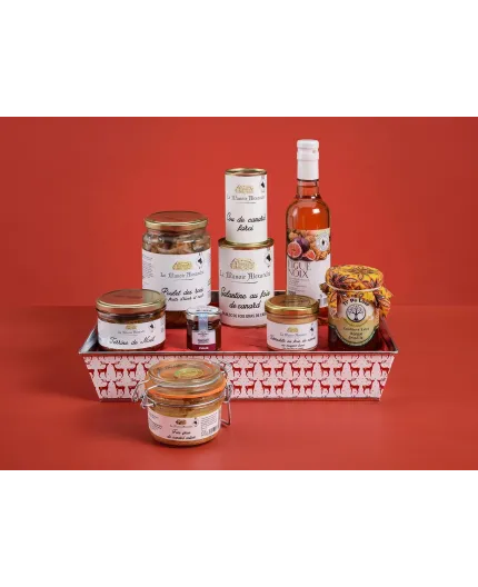 Corbeille "Noël enchanté" – Foie gras de canard, terrines de Noël, galantine, poulet aux fruits d’hiver et apéritif figue-noix